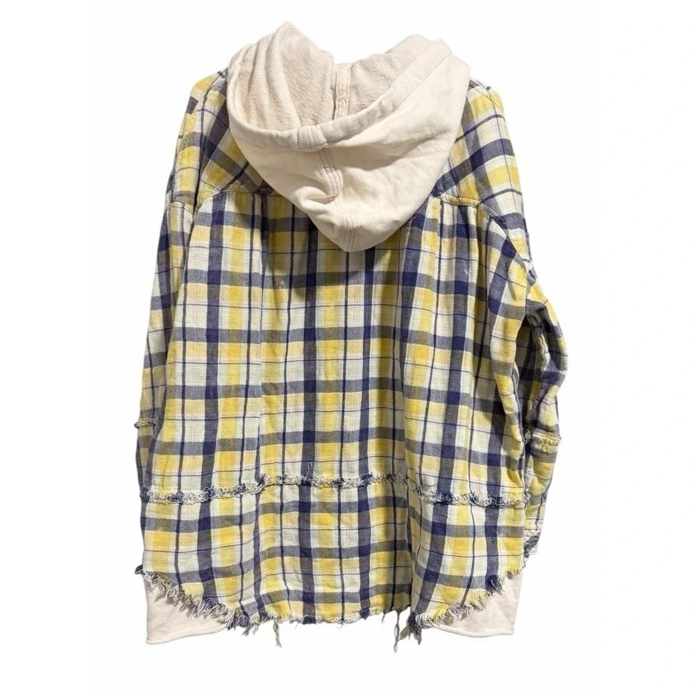 Free People We The Free Calico Basin Plaid Hooded Buttondown Jacket Size X-Large